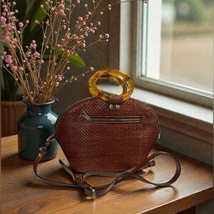 Patricia Nash Brown Crossbody Bag with Amber Handle